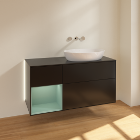 Тумба под раковину Villeroy & Boch Finion 120х50,1 см с подсветкой МДФ черный матовый лак/стекло черное матовое GA42GMPD
