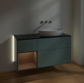 Тумба под раковину Villeroy & Boch Finion 120х50,1 см с подсветкой МДФ оливковый матовый лак/стекло черное матовое  GA42GNGM