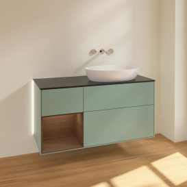 Тумба под раковину Villeroy & Boch Finion 120х50,1 см с подсветкой МДФ оливковый матовый лак/стекло черное матовое  GA42GNGM