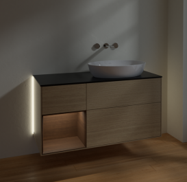 Тумба под раковину Villeroy & Boch Finion 120х50,1 см с подсветкой МДФ шпон дуба/стекло черное матовое GA42GNPC