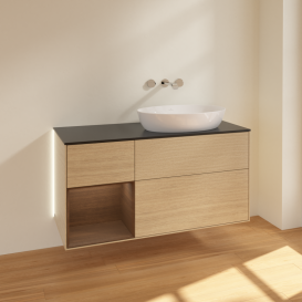 Тумба под раковину Villeroy & Boch Finion 120х50,1 см с подсветкой МДФ шпон дуба/стекло черное матовое GA42GNPC