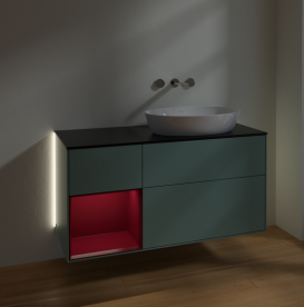 Тумба под раковину Villeroy & Boch Finion 120х50,1 см с подсветкой МДФ оливковый матовый лак/стекло черное матовое GA42HBGM