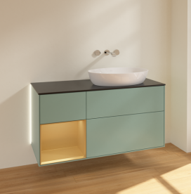 Тумба под раковину Villeroy & Boch Finion 120х50,1 см с подсветкой МДФ оливковый матовый лак/стекло черное матовое GA42HFGM