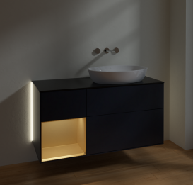 Тумба под раковину Villeroy & Boch Finion 120х50,1 см с подсветкой МДФ темно-синий матовый лак/стекло черное матовое GA42HFHG