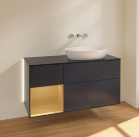Тумба под раковину Villeroy & Boch Finion 120х50,1 см с подсветкой МДФ темно-синий матовый лак/стекло черное матовое GA42HFHG