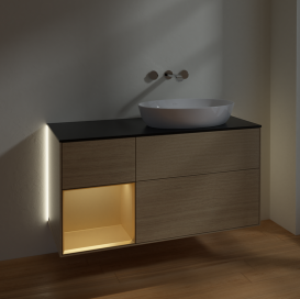 Тумба под раковину Villeroy & Boch Finion 120х50,1 см с подсветкой МДФ шпон дуба/стекло черное матовое GA42HFPC