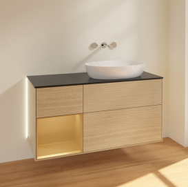 Тумба під раковину Villeroy & Boch Finion 120х50,1 см з підсвічуванням МДФ шпон дуба/скло чорне матове GA42HFPC