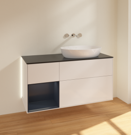 Тумба под раковину Villeroy & Boch Finion 120х50,1 см с подсветкой МДФ глянцевый белый лак/стекло черное матовое GA42HGGF