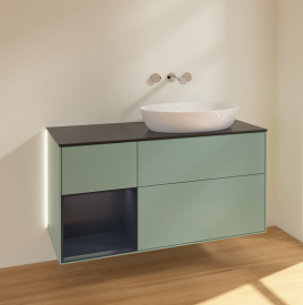 Тумба под раковину Villeroy & Boch Finion 120х50,1 см с подсветкой МДФ оливковый матовый лак/стекло черное матовое GA42HGGM