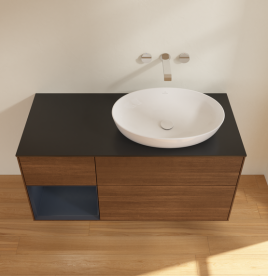 Тумба под раковину Villeroy & Boch Finion 120х50,1 см с подсветкой МДФ шпон грецкого ореха/стекло черное матовое GA42HGGN