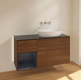 Тумба под раковину Villeroy & Boch Finion 120х50,1 см с подсветкой МДФ шпон грецкого ореха/стекло черное матовое GA42HGGN