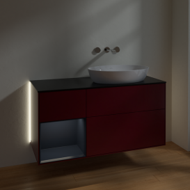 Тумба под раковину Villeroy & Boch Finion 120х50,1 см с подсветкой МДФ пион матовый лак/стекло черное матовое GA42HGHB