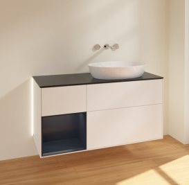 Тумба под раковину Villeroy & Boch Finion 120х50,1 см с подсветкой МДФ белый матовый лак/стекло черное матовое GA42HGMT