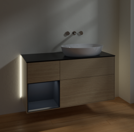 Тумба под раковину Villeroy & Boch Finion 120х50,1 см с подсветкой МДФ шпон дуба/стекло черное матовое GA42HGPC