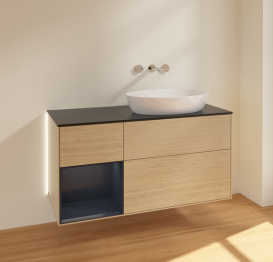 Тумба под раковину Villeroy & Boch Finion 120х50,1 см с подсветкой МДФ шпон дуба/стекло черное матовое GA42HGPC