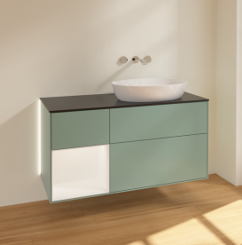 Тумба под раковину Villeroy & Boch Finion 120х50,1 см с подсветкой МДФ оливковый матовый лак/стекло черное матовое GA42MTGM