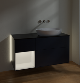 Тумба под раковину Villeroy & Boch Finion 120х50,1 см с подсветкой МДФ темно-синий матовый лак/стекло черное матовое GA42MTHG