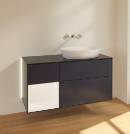 Тумба под раковину Villeroy & Boch Finion 120х50,1 см с подсветкой МДФ темно-синий матовый лак/стекло черное матовое GA42MTHG