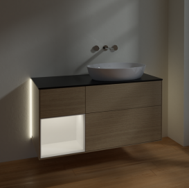 Тумба под раковину Villeroy & Boch Finion 120х50,1 см с подсветкой МДФ шпон дуба/стекло черное матовое GA42MTPC