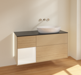 Тумба под раковину Villeroy & Boch Finion 120х50,1 см с подсветкой МДФ шпон дуба/стекло черное матовое GA42MTPC