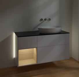 Тумба под раковину Villeroy & Boch Finion 120х50,1 см с подсветкой МДФ глянцевый белый лак/стекло черное матовое GA42PCGF