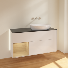 Тумба под раковину Villeroy & Boch Finion 120х50,1 см с подсветкой МДФ глянцевый белый лак/стекло черное матовое GA42PCGF