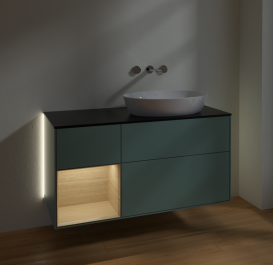 Тумба под раковину Villeroy & Boch Finion 120х50,1 см с подсветкой МДФ оливковый матовый лак/стекло черное матовое GA42PCGM