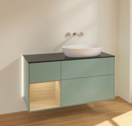 Тумба под раковину Villeroy & Boch Finion 120х50,1 см с подсветкой МДФ оливковый матовый лак/стекло черное матовое GA42PCGM