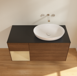 Тумба под раковину Villeroy & Boch Finion 120х50,1 см с подсветкой МДФ шпон грецкого ореха/стекло черное матовое GA42PCGN