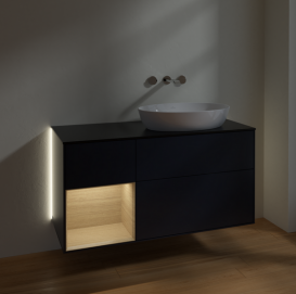 Тумба под раковину Villeroy & Boch Finion 120х50,1 см с подсветкой МДФ темно-синий матовый лак/стекло черное матовое GA42PCHG