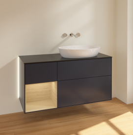 Тумба под раковину Villeroy & Boch Finion 120х50,1 см с подсветкой МДФ темно-синий матовый лак/стекло черное матовое GA42PCHG