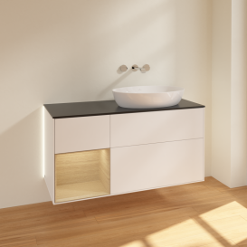 Тумба под раковину Villeroy & Boch Finion 120х50,1 см с подсветкой МДФ белый матовый лак/стекло черное матовое GA42PCMT