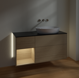 Тумба под раковину Villeroy & Boch Finion 120х50,1 см с подсветкой МДФ шпон дуба/стекло черное матовое GA42PCPC