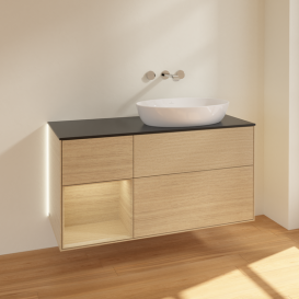 Тумба под раковину Villeroy & Boch Finion 120х50,1 см с подсветкой МДФ шпон дуба/стекло черное матовое GA42PCPC