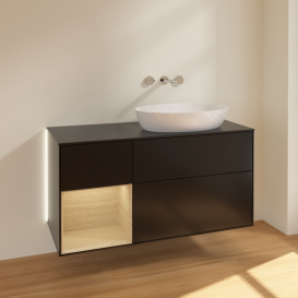 Тумба под раковину Villeroy & Boch Finion 120х50,1 см с подсветкой МДФ черный матовый лак/стекло черное матовое GA42PCPD