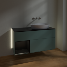 Тумба под раковину Villeroy & Boch Finion 120х50,1 см с подсветкой МДФ оливковый матовый лак/стекло черное матовое GA42PDGM