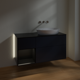 Тумба под раковину Villeroy & Boch Finion 120х50,1 см с подсветкой МДФ темно-синий матовый лак/стекло черное матовое GA42PDHG