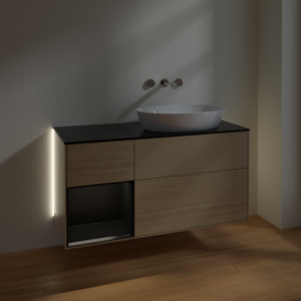 Тумба под раковину Villeroy & Boch Finion 120х50,1 см с подсветкой МДФ шпон дуба/стекло черное матовое GA42PDPC