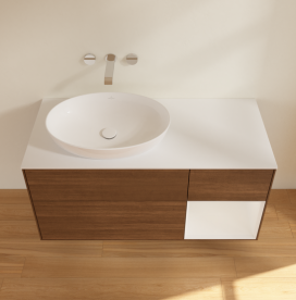 Тумба под раковину Villeroy & Boch Finion 120х50,1 см с подсветкой МДФ шпон грецкого ореха/стекло белое матовое  GA51GFGN