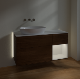 Тумба под раковину Villeroy & Boch Finion 120х50,1 см с подсветкой МДФ шпон грецкого ореха/стекло белое матовое  GA51GFGN