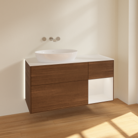 Тумба под раковину Villeroy & Boch Finion 120х50,1 см с подсветкой МДФ шпон грецкого ореха/стекло белое матовое  GA51GFGN