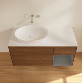 Тумба под раковину Villeroy & Boch Finion 120х50,1 см с подсветкой МДФ шпон грецкого ореха/стекло белое матовое GA51GKGN