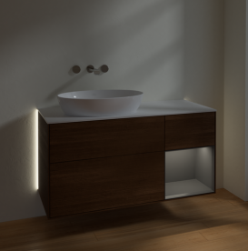 Тумба под раковину Villeroy & Boch Finion 120х50,1 см с подсветкой МДФ шпон грецкого ореха/стекло белое матовое GA51GKGN