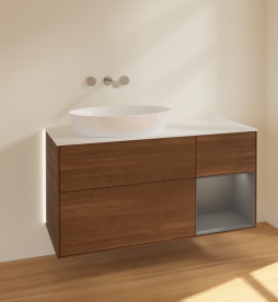 Тумба под раковину Villeroy & Boch Finion 120х50,1 см с подсветкой МДФ шпон грецкого ореха/стекло белое матовое GA51GKGN