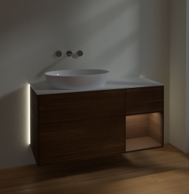 Тумба под раковину Villeroy & Boch Finion 120х50,1 см с подсветкой МДФ шпон грецкого ореха/стекло белое матовое GA51GNGN