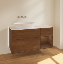 Тумба под раковину Villeroy & Boch Finion 120х50,1 см с подсветкой МДФ шпон грецкого ореха/стекло белое матовое GA51GNGN