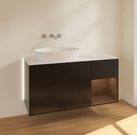 Тумба под раковину Villeroy & Boch Finion 120х50,1 см с подсветкой МДФ черный матовый лак/стекло белое матовое GA51GNPD