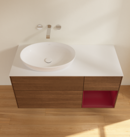 Тумба под раковину Villeroy & Boch Finion 120х50,1 см с подсветкой МДФ шпон грецкого ореха/стекло белое матовое GA51HBGN