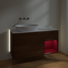 Тумба под раковину Villeroy & Boch Finion 120х50,1 см с подсветкой МДФ шпон грецкого ореха/стекло белое матовое GA51HBGN