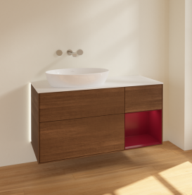 Тумба под раковину Villeroy & Boch Finion 120х50,1 см с подсветкой МДФ шпон грецкого ореха/стекло белое матовое GA51HBGN